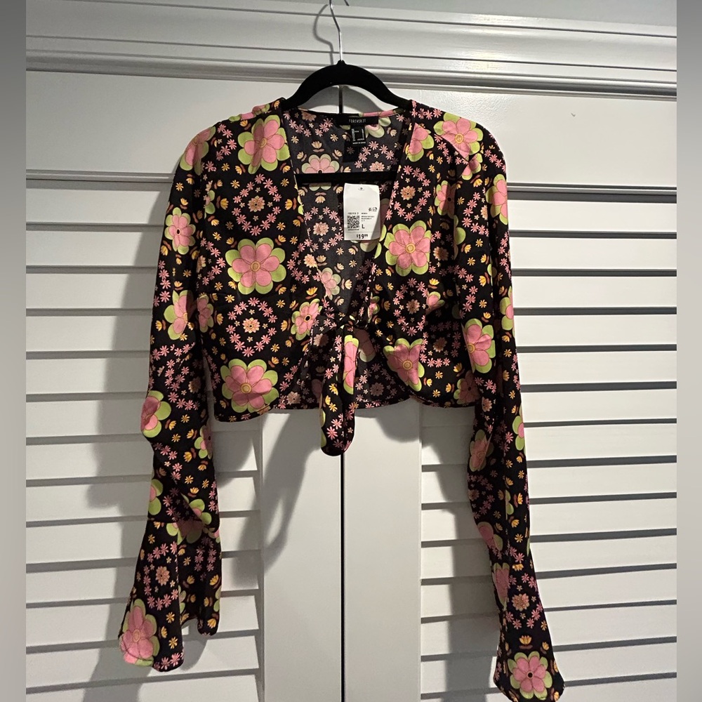 Floral Pink and Orange Tie Top Forever 21 Size Large